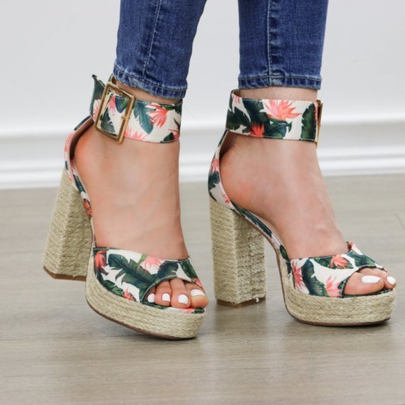 Floral Print Platform Espadrilles, Ankle Buckle - Picture 6 of 10